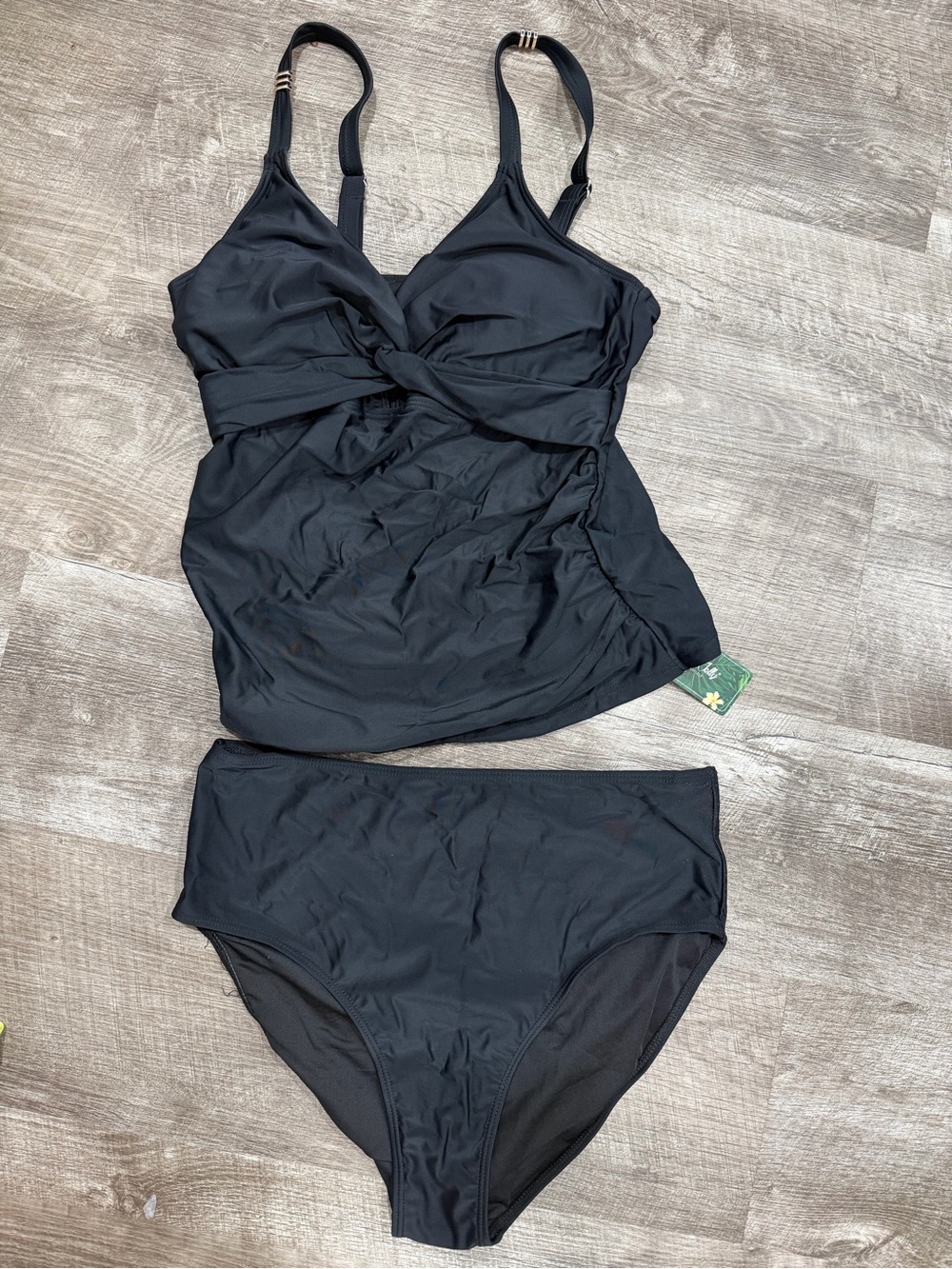Black Women's Twist Front Tankini Set - Classic Coverage
